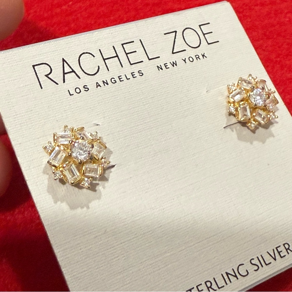 Rachel Zoe 18K Gold Sterling Silver Round Crystal Stud Earrings - Picture 3 of 3